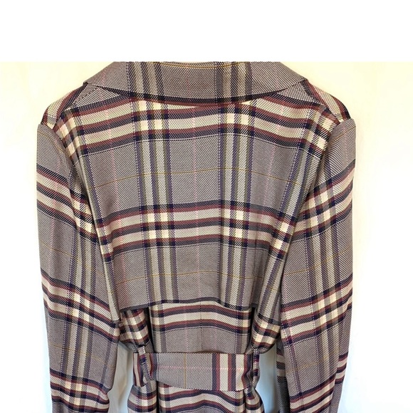 LEWIT BOLD Multi-Plaid Belted Lightweight Trench-Coat Long Duster NavyNight SzL - Picture 6 of 11